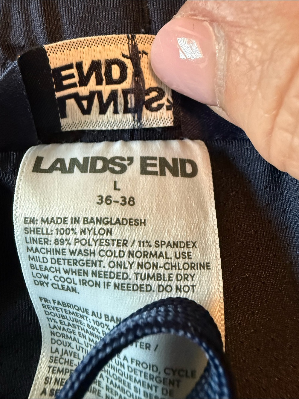 Lands’ End Mens L Swim Trunks Navy Stripe Swim Shorts Lined 4.5 Inseam - Picture 4 of 5